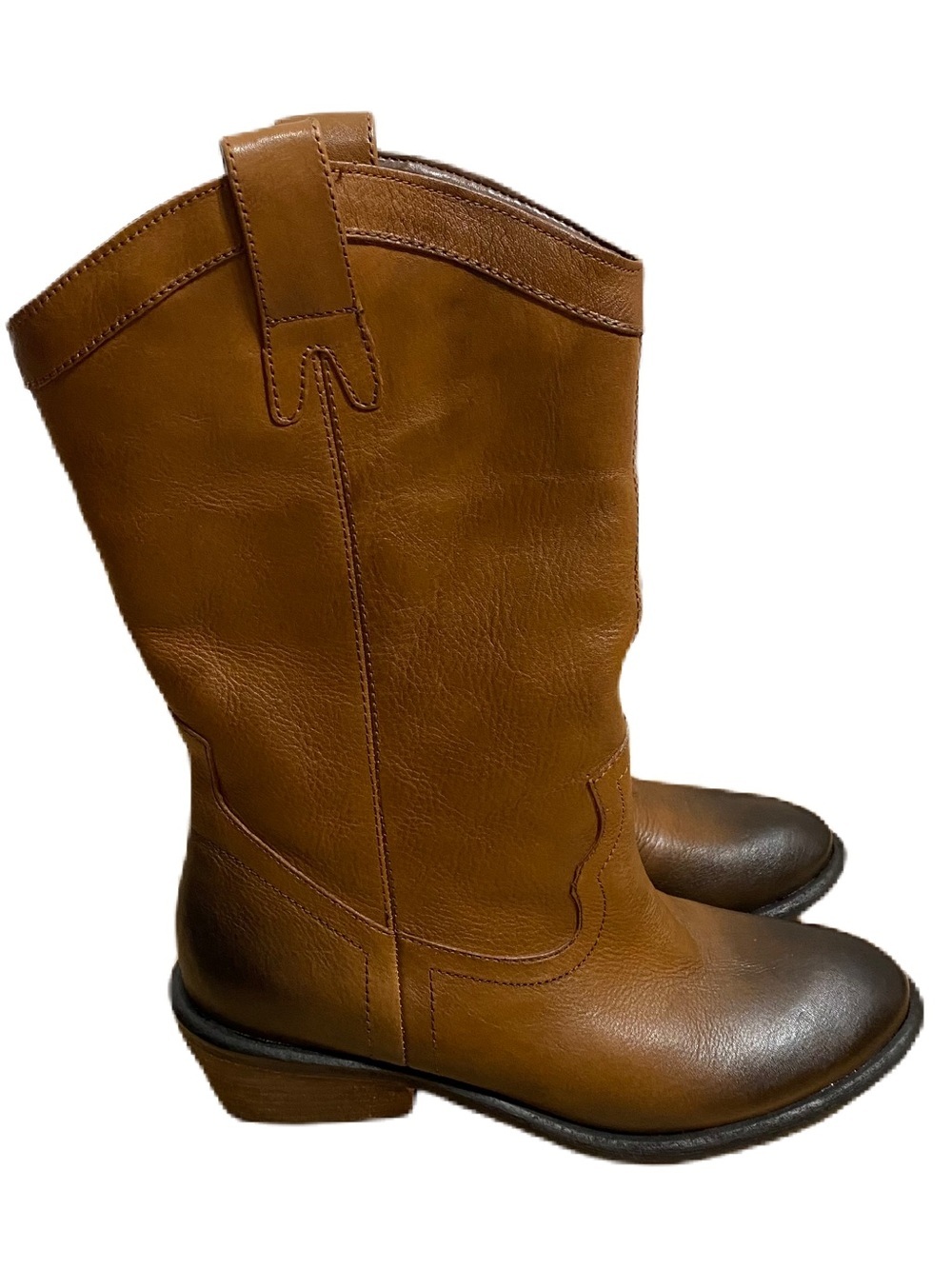 Jessica Simpson Cognac Brown Mid-Calf Western Boots Sz 6B Ombré Bunt Toe Look